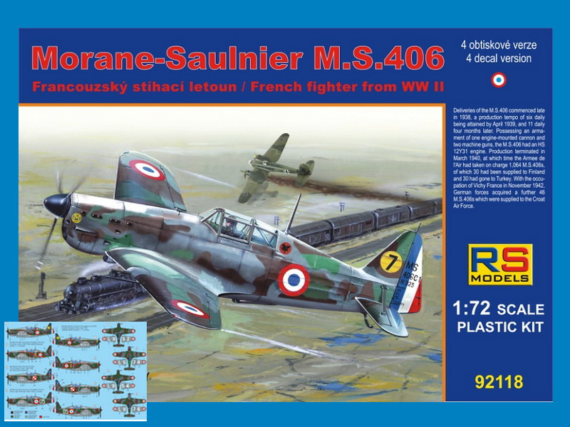 Maquette Morane-Saulnier MS.406 4 variantes de décals pour Vichy, Luf... 1/72